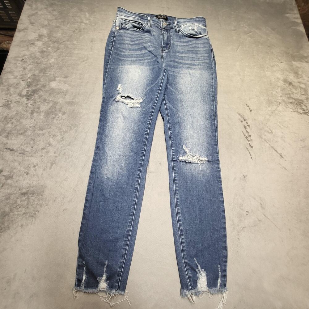 Judy Blue Jeans Juniors 9 Blue Skinny Slim Distressed Frayed Hem 5-Pocket